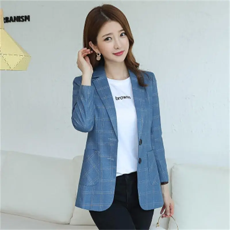 

Fashion Plaid Blazers women coat New high quality Loose casual Professional Women's Jacket Solid Color Joker Small Suit women