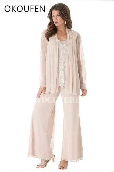 

Three Pieces Mother Of The Bride Dresses Pants Suits 2019 Chiffon Jacket Wide Pants Women Kurti vestido de fiesta noche madrinha