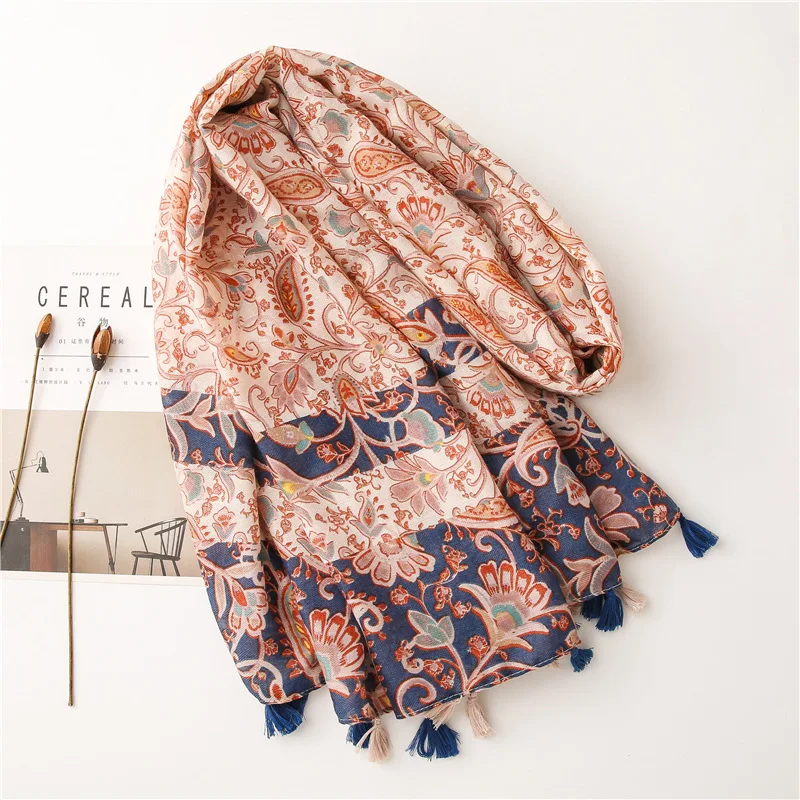 

Vintage Vine Pattern Long Shawl Wrap for Women Stylish Paisley Design Neck Scarf Warm Pashmina