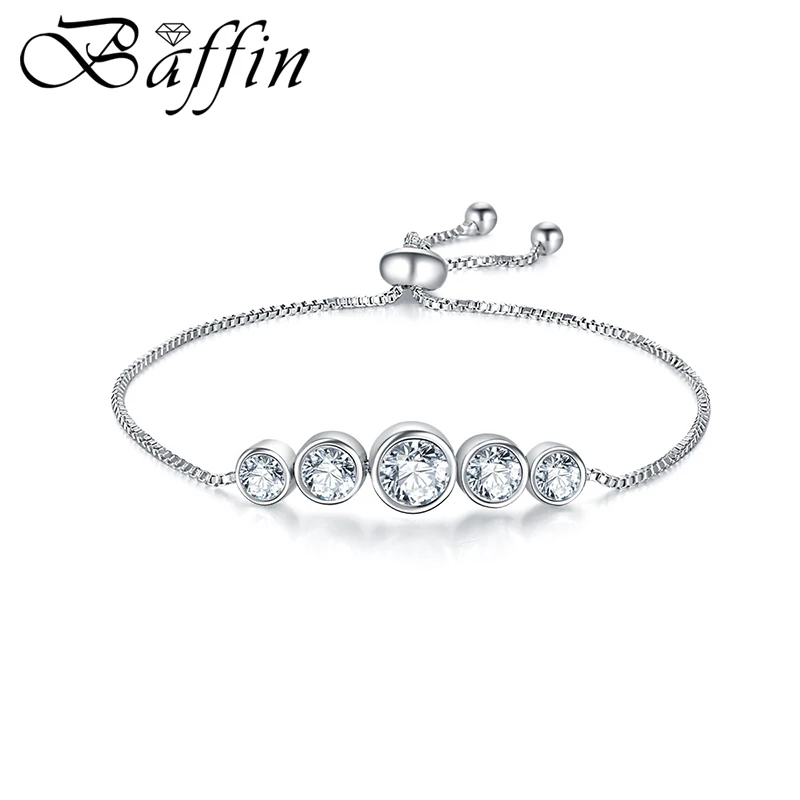 

Fashion Adjustable Bracelet For Women Pave AAA Cubic Zirconia High Quality Simple Round Beads Silver Color Charms Crystal Bangle