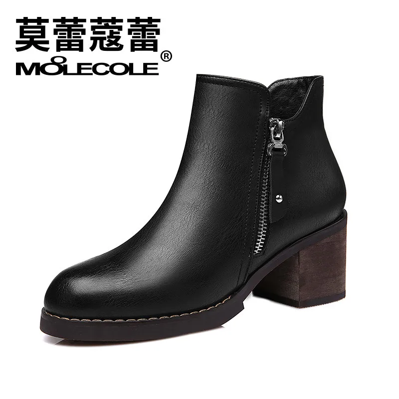 

Moolecole 2019 Autumn New Style Fashion Casual Short Boots Side Zipper Chunky-Heel Ankle Boots WOMEN'S Shoes 6d530