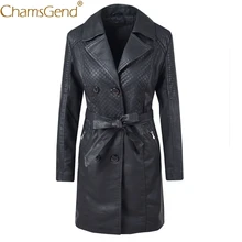 Женская Длинная кожаная куртка, зимнее теплое флисовое пальто, отложной воротник, длинный рукав, ветровка, тренчи, 9817