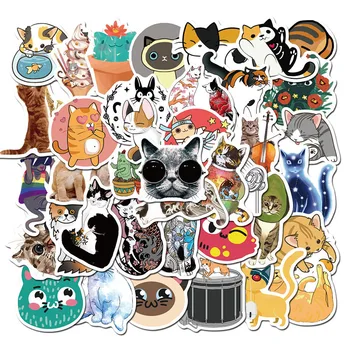 

50pcs/lot Cute Cat Sticker Cartoon Kitten Stickers for Laptop Skateboard Fridge Bicycle Waterproof PVC Decal Sticker