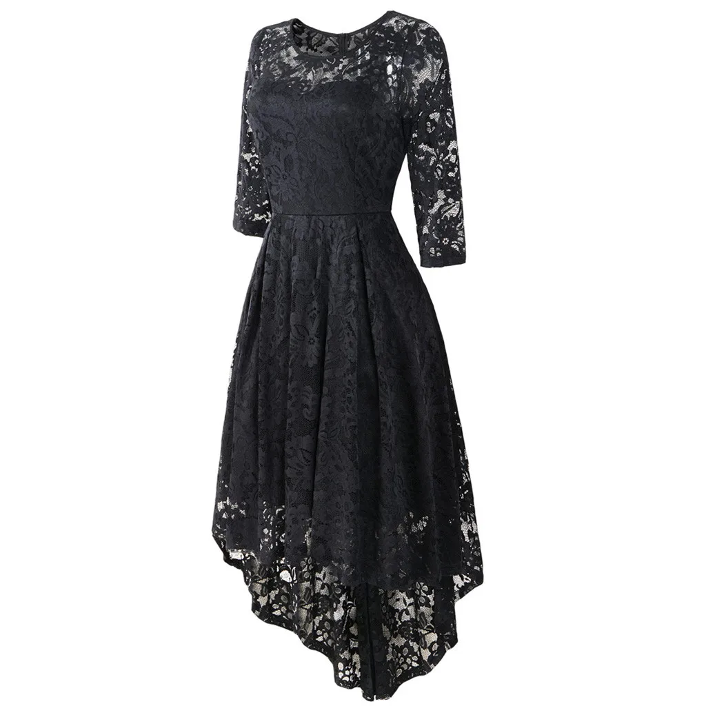JAYCOSIN Vintage O neck Half Sleeve Autumn Solid dress women Elegant Lace Irregular Midi dress Holiday party dress ladies