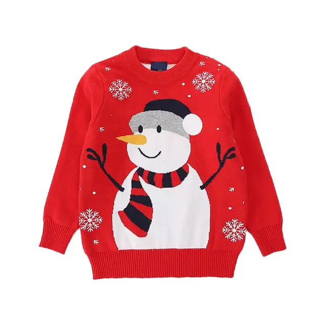 Autumn Winter Christmas Sweater Baby Boys and Girl Children O-Neck Print Knitted Sweater Kid Pullover Cartoon Teenager Sweater Red