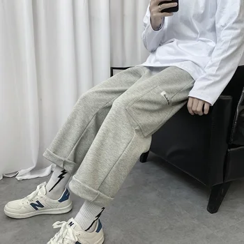 

2020 Spring And Autumn New Youth Popular Men Loose Mid Waist Straight Pants Fashion Solid Color Casual Pants Black / Gray