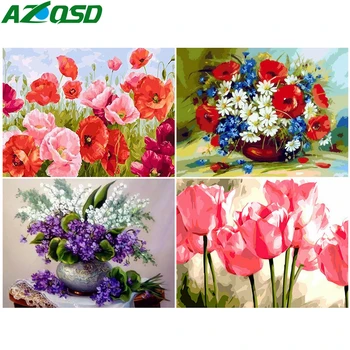 

AZQSD Diy Paint By Number Flower Canvas Painting Kits Handpainted Gift Oil Painting By Numbers Floral Unframe Home Decoration
