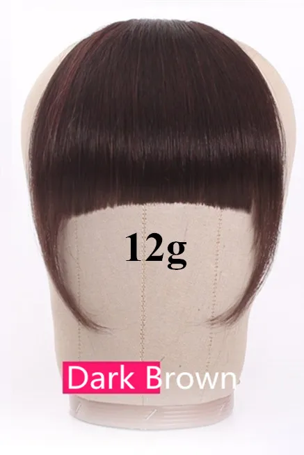 Человеческие волосы, тупые челки, на заколках, перуанские человеческие волосы для наращивания, не Реми, на заколках, с бахромой, челка, 613 блонд, аккуратная челка - Цвет: Dark Brown 12g T