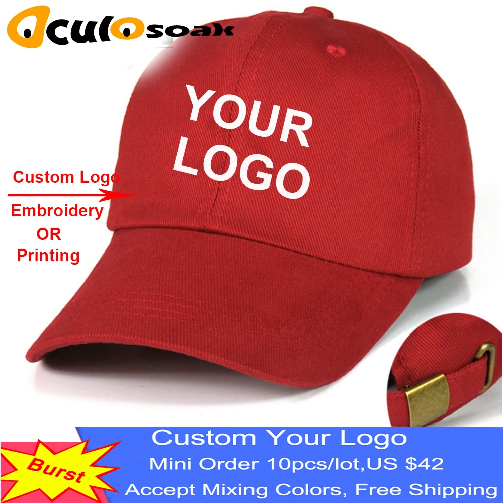 Бейсбольная кепка под заказ Печать текстовый логотип фото вышивка Gorra повседневные одноцветные бейсболки чистый цвет Черная кепка Snapback cap s для мужчин и женщин - Цвет: red