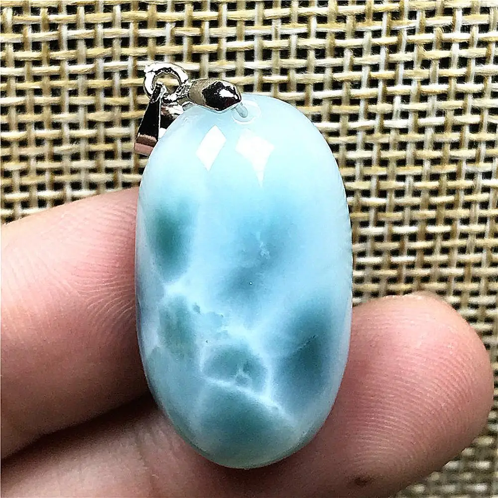 Натуральная синяя подвеска larimar для женщин, 26x15x8 мм, бусины в стиле Доминика, кристалл, овальный, прозрачный камень, модное ожерелье, подвеска, ювелирное изделие AAAAA