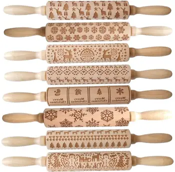 

Embossing Christmas Rolling Pin ECO Wooden Christmas Engraved Carved Embossing Rolling Pin Dough Stick Baking Kitchen Tool SN