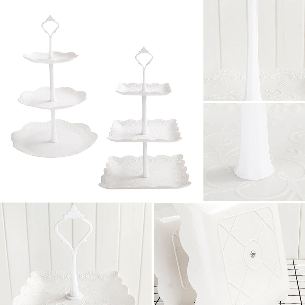 3 Tier Plastic Cake Stand Afternoon Tea Wedding Plates Party Dessert Plate Fruits Vegetable Storage Rack Tableware Tools Holder