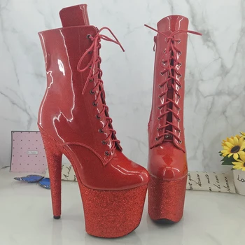 

Leecabe 20CM/8inches RED Glitter High Heel platform closed toe Pole Dance boots