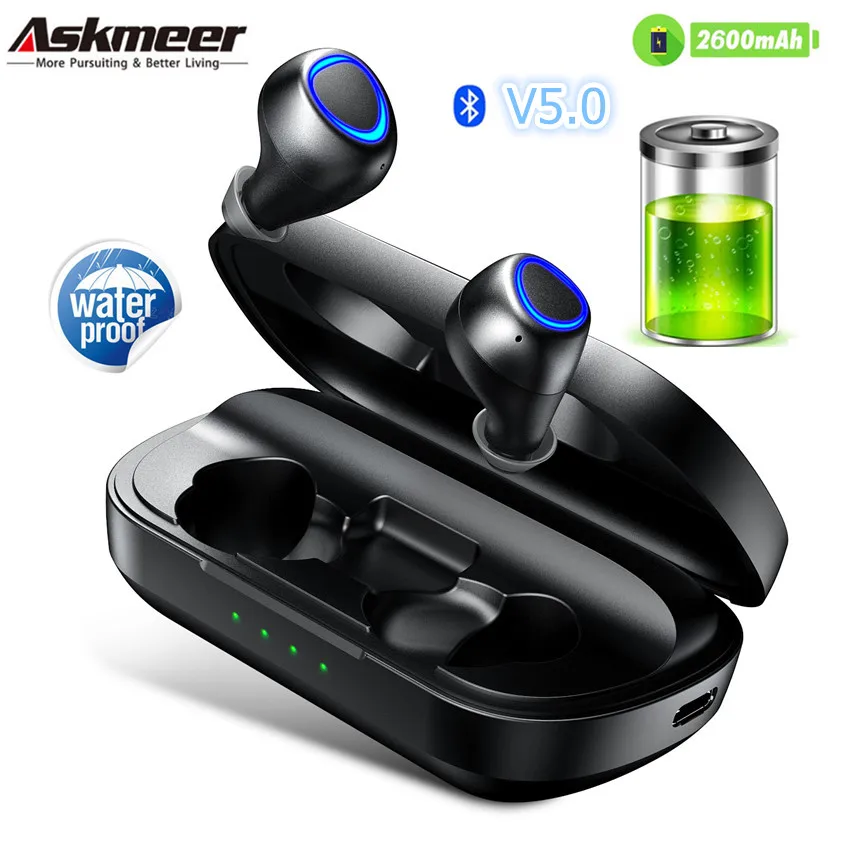 ASKMEER наушники вкладыши TWS с IP010 плюс Bluetooth V5.0 True Беспроводной хэндс фри стерео Sport