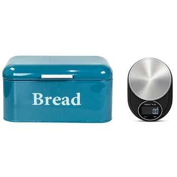 

1 Pcs Vintage Bread Box Desktop Dust-Proof Storage Box Sky Blue & 1 Pcs 3Kg/0.1G Digital Food Scale Kitchen Baking Scale