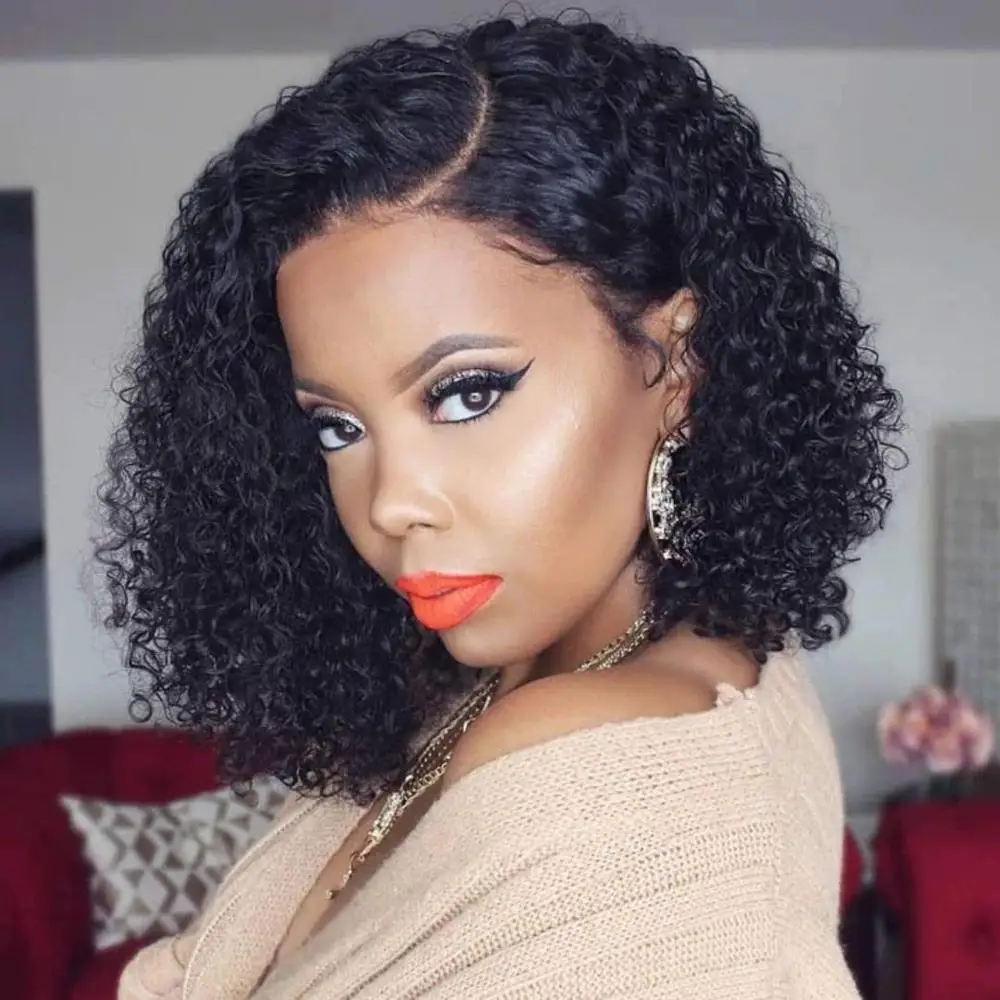 

13x6 Lace Frontal Brazilian Kinky Curly Human Hair Wig Short Bob Lace Front Wigs Pre Plucked Deep Wave Wig Black Women Remy