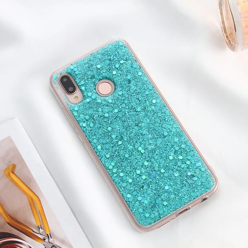 Green Силиконовый чехол сверкающий с блестками смартфона Honor 8X8, 9, 10, V10 чехол для huawei P20 Pro P30 Lite Коврики 10 20 Lite P Smart Nova 4 3 Чехол - Цвет: Green