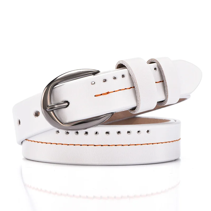 Women Fashion Genuine Leather Belt Designer Punk Retro Belts for Jeans High Quality Female Luxury Straps Metal Pin Buckle Belts - Цвет: Белый