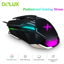 Delux M628 PMW3389 сенсор 16000 dpi игровая мышь 9 Кнопок 50 г ACC RGB Проводная оптическая обе руки мыши с весом набор для геймера