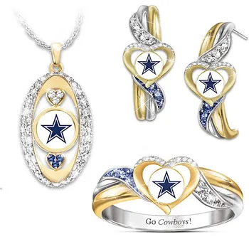 

Exquisite new American western cowboy ring heart-shaped two-color earrings pendant necklace engagement women jewelry set