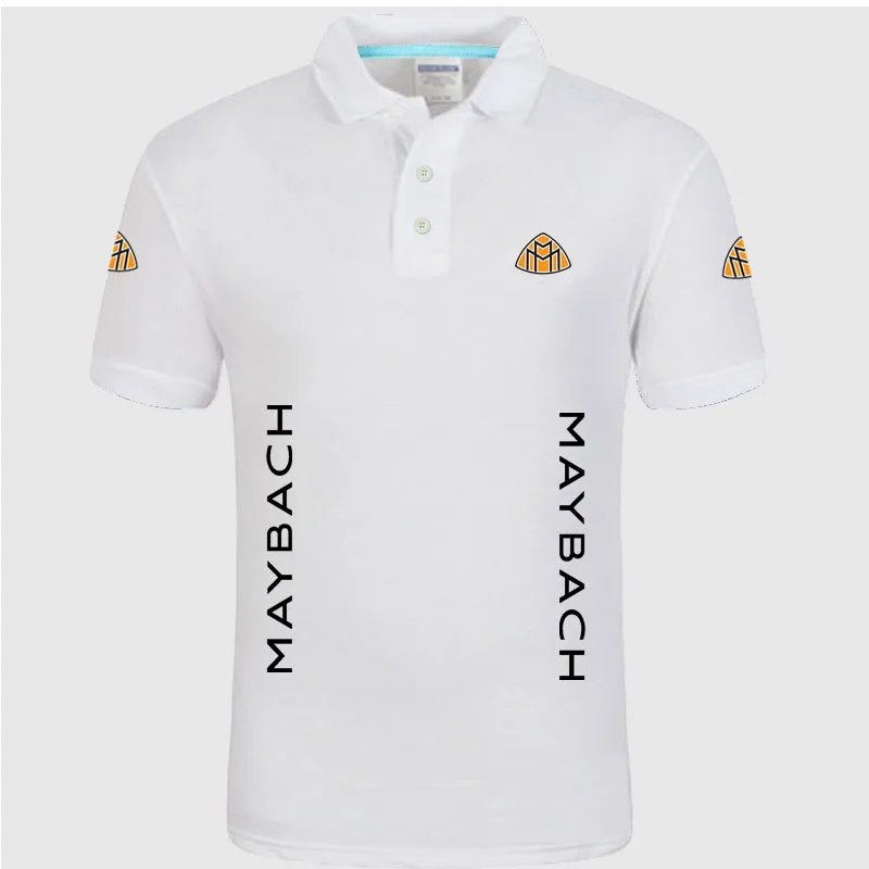 Men Polo Shirt Maybach Polos Button Short Sleeve Polo Shirt Homme Solid Summer - Цвет: Белый