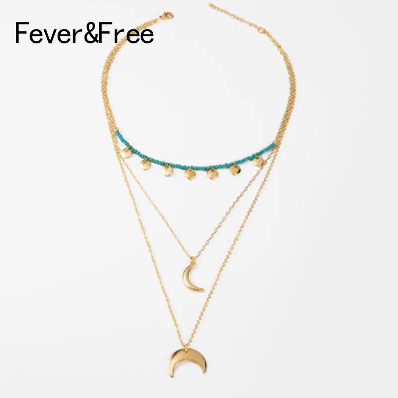 Fever &amp Free новое модное сексуальное ожерелье с Луной для женщин Бохо многослойное
