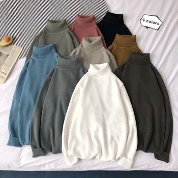 

Fashion Women Oversize Basic Knitted Turtleneck Sweater Female Solid Turtleneck Collar Pullovers Warm New Arrival Couple Clothes