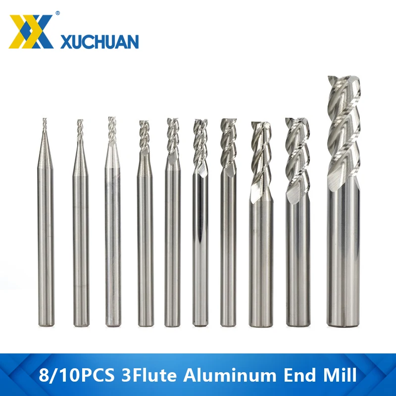 

Milling Cutter 3 Flute Carbide End Mill 8/10pcs 1-12mm CNC Tool Router Bit for Aluminum Fiberglass Acrylic Wood Copper Plastic
