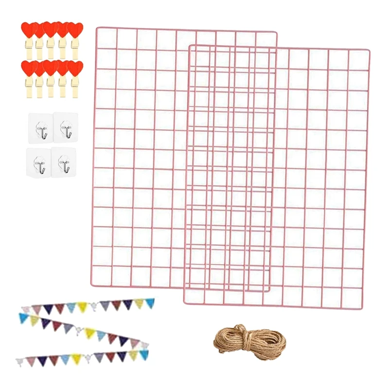 

2 Pack Grid Wall Panels Metal Wire Wall Deco Hanging Picture Multifunction Photo Hanging Display Wall Storage Organizer,25.6Inch