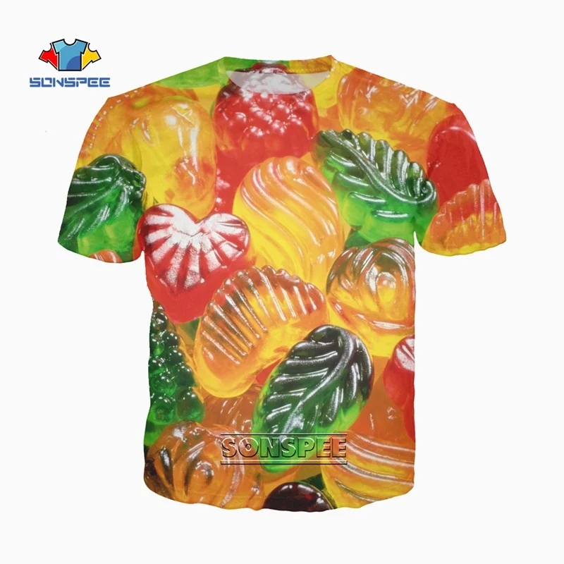 

SONSPEE Sweet Love Harajuku 3D Candy Print T Shirt Men Women Summer Vintage Short Sleeve Round Collar Tshirt Tops Tee Clothes