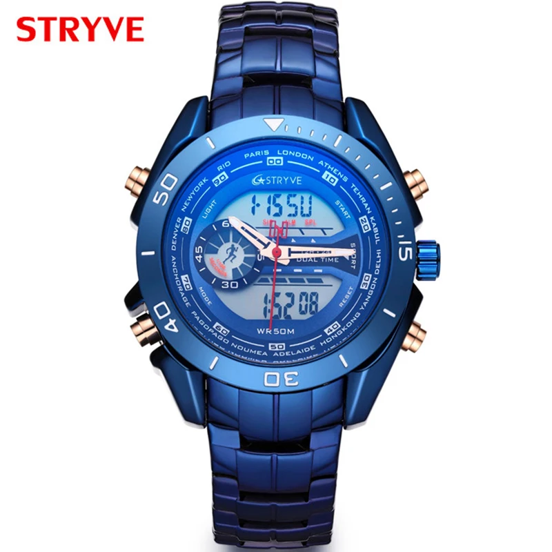 

Sports Mens Watch Quartz Digital 5Bar Waterproof Watches Men Double Movement Shock Resistant Alarm Date Stop Watch Mens New 2019