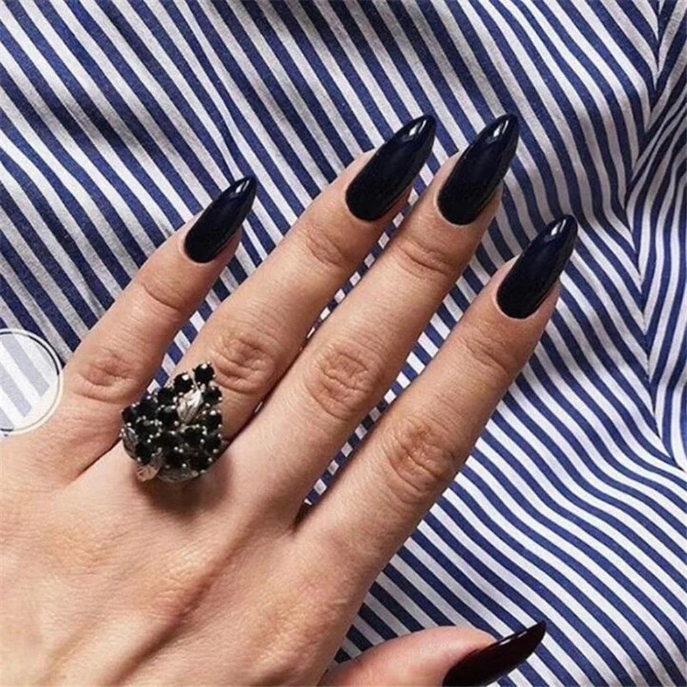Classic Popular French Stiletto False Nail Tips Red Black Full Cover Natural Fake Nails Art Manicure Tool 24pcs False Nails Aliexpress
