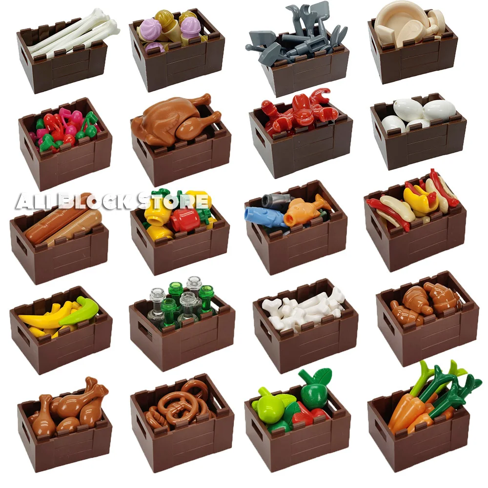 

Diy MOC Food Parts Blocks Bread Apple Fish Pineapple Cherry Hot Dog Turkey Egg Ice Cream Friends Girls Creators Building Blocks