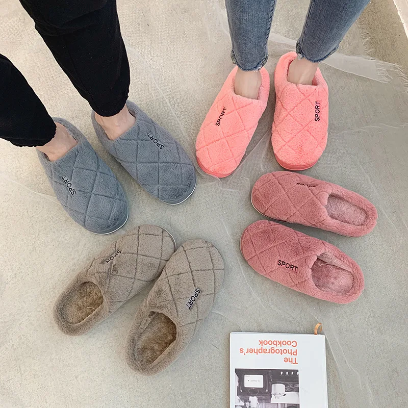 

[Buy 1 Take 1] Autumn & Winter Home Korean-style Cotton Slippers Women's Bedroom in Anti-slip Thick Bottomed Couples Men Plush