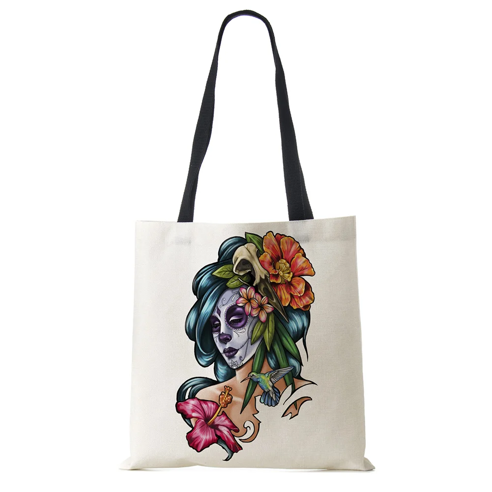 Day of the Dead Floral Skull Print Tote Bag Handbags for Women Halloween Sugar Skull Girl Shoulder Bags Large Capacity wristlet wallet Totes