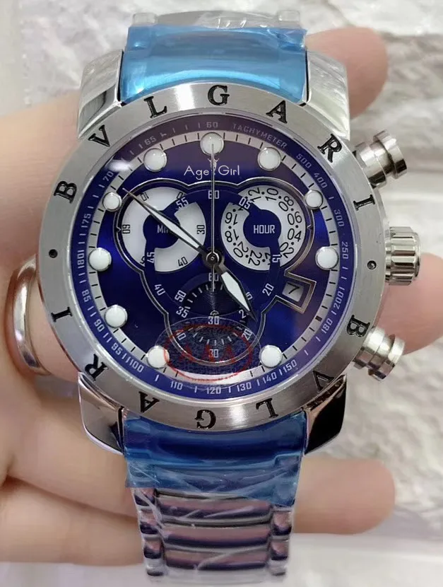 

Luxury Brand New Men Chronograph Sapphire Stainless Steel Silver Black Blue Luminous Stopwatch Waterproof Sport White Watch AAA+