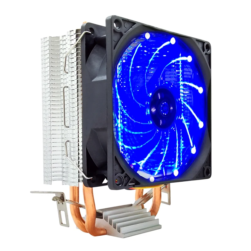 Снеговик PWM кулер процессора 2 тепловые трубки 4Pin 90 мм RGB тихий радиатор для ПК Intel LGA 775 1150 1151 1155 1366 Вентилятор охлаждения процессора AMDAM2 AM3 - Цвет лезвия: Blue -LED 1 fan