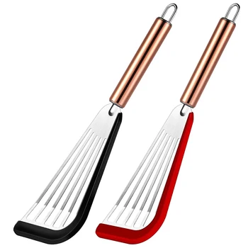 

2 Pcs Slotted Spatula Flexible Stainless Steel Spatula with Silicone Top Soft Edge Slotted Spatula Turner