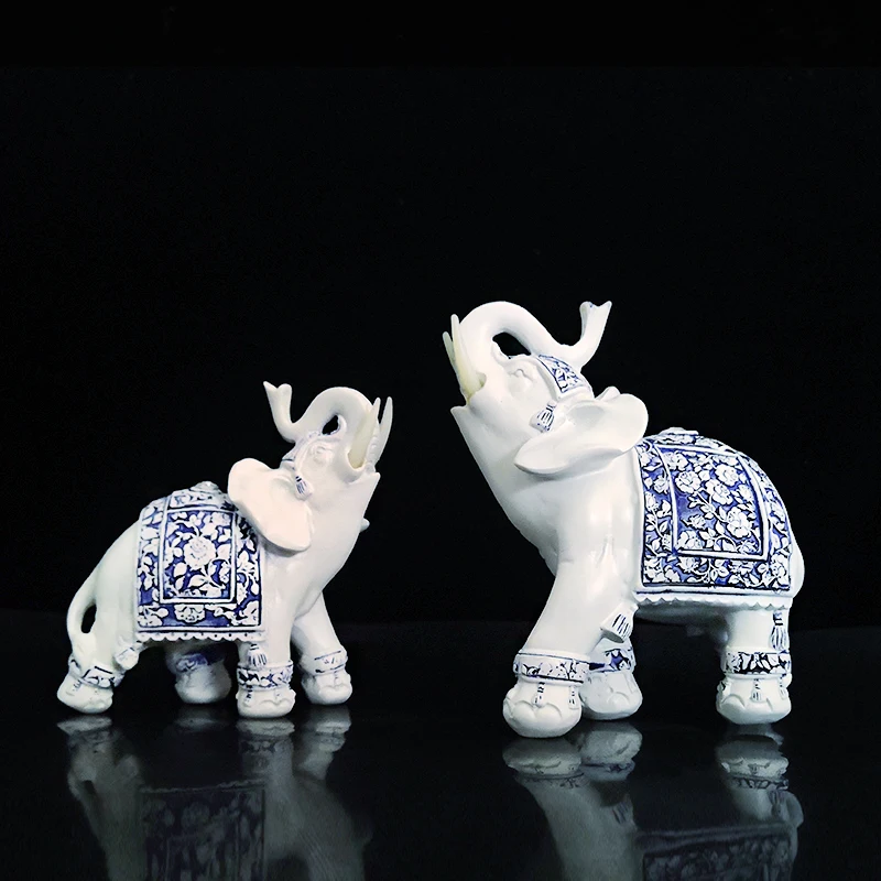 1 шт. имитация фарфора слон украшение, статуэтки смолы счастливый статуя слона сад миниатюрные украшения дома
