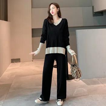 

autumn winter women tracksuit knitted 2 piece set long sleeve sweater pullovers pants suit trousers set knitted suit P553