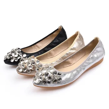 

Rhinestone Single Woman Flat Shoes Nurse Women's Dancing Diamond Flat Keel Thin Fashion Pointed Toe Crystal Shoes