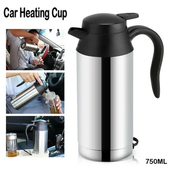 

TTLIFE 750ml DC 12/24V Silver Household Car Pot Truck Water Heater Universal Stainless Steel Heating Mug Electric Travel Kettle