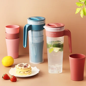 

1L Water Jug Set With 4 Water Cups Sealed Cold Kettle Plastic Large Capacity Fruit Juice High Temperature Resistant Bottle