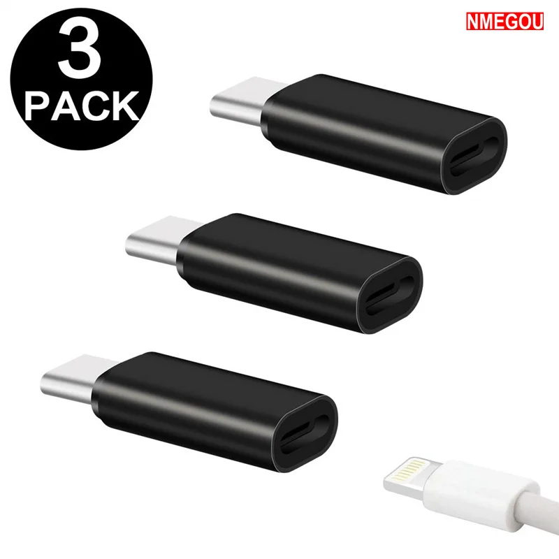 

3PCS Metal IOS Female To USB C Male Adapter Cable for Samsung S9 S10 Plus Huawei P20 P30 Honor 20 8 Pin To Type C Charging Cable