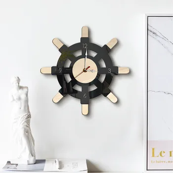 

Nordic creative individual ship rudder clock Black and white creative wall clock Retro silent simple decoration clock