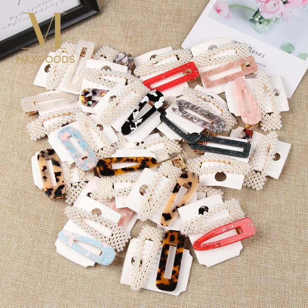 

2 Pcs/Set Solid Pearl Hair Clips for Women Hair Barrette Fashion Hairpins Snap Barrettes Trendy Handmade Hair Styling Jewelry
