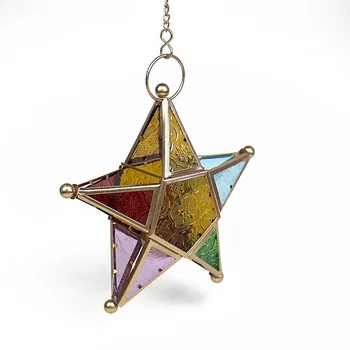 

Moroccan Style Colorful Hang Candlestick Five-pointed Star Design Candlestick for Light Wall Door Hanging Home Bar Decoration