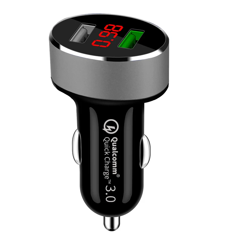 Универсальный двойной зарядное устройство usb QC3.0+ 2.4A Quick Charge 3,0 3.1A(макс.) Алюминий цифровой светодиодный Напряжение Дисплей Auto быструю зарядку 、 - Тип штекера: Silver