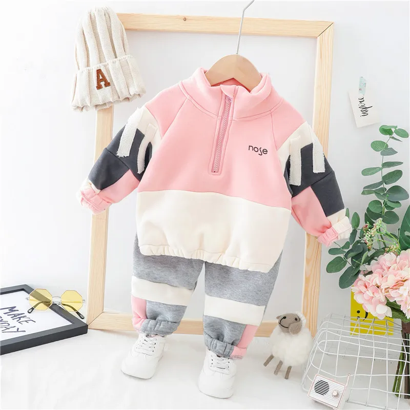 

2019 Unisex Baby Tracksuit Mandarin Collar Tops+Pants 2PCS Infant Clothing For Boy Girl Set Cotton Velvet Newborn Clothes Outfit