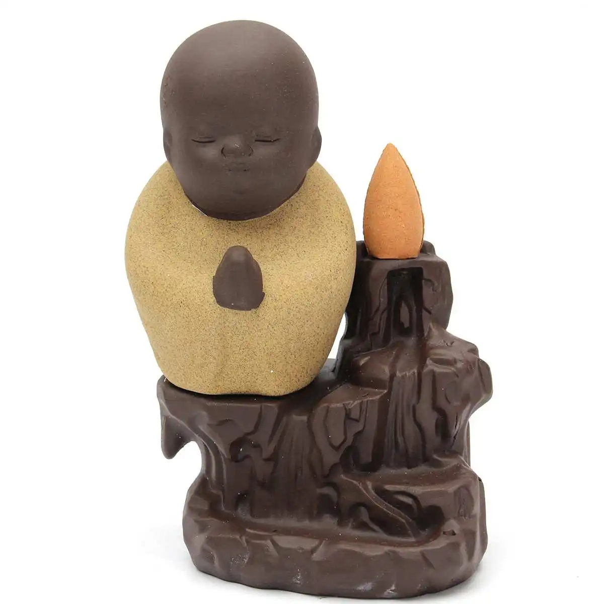Yellow Керамический монах обратного потока благовоний конус горелка палочка держатель Будда курильница домашний декор буддизм Йога с 30 шт. благовония конусов - Цвет: Yellow